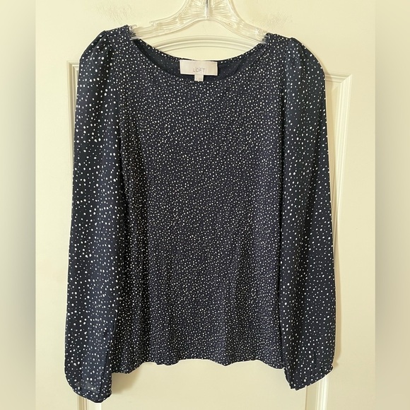 LOFT Tops - LOFT Navy Blue Speckled Dots Blouse Rayon Blend Women’s Size Small